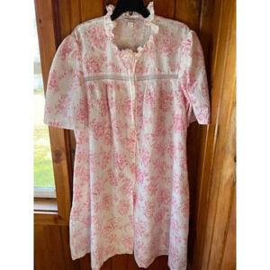 Vintage Floral  Nightgown Pink Rose Print Ruffle Collar Short Sleeve Sleepwear‎